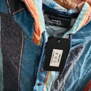Vintage 90s No Boundaries Mens S/CH  Striped Flannel Anorak Hoodie Surf Baja